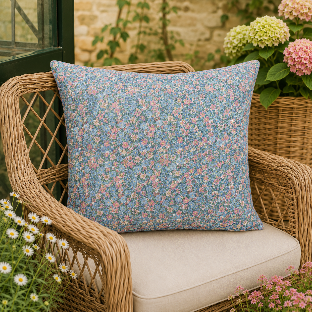 IB Laursen Liberty Pute Blomster Blå – 60x60 cm