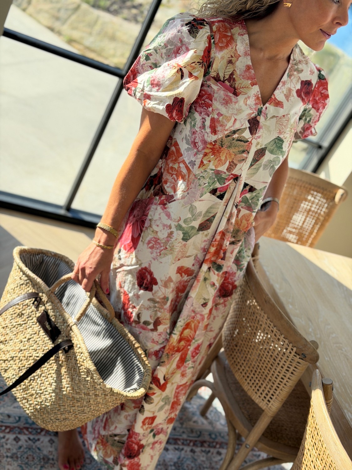 YAS Rosalla Long Dress - Blomstrete Maxikjole med pufferm og lommer
