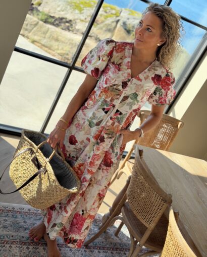 YAS Rosalla Long Dress - Blomstrete Maxikjole med pufferm og lommer