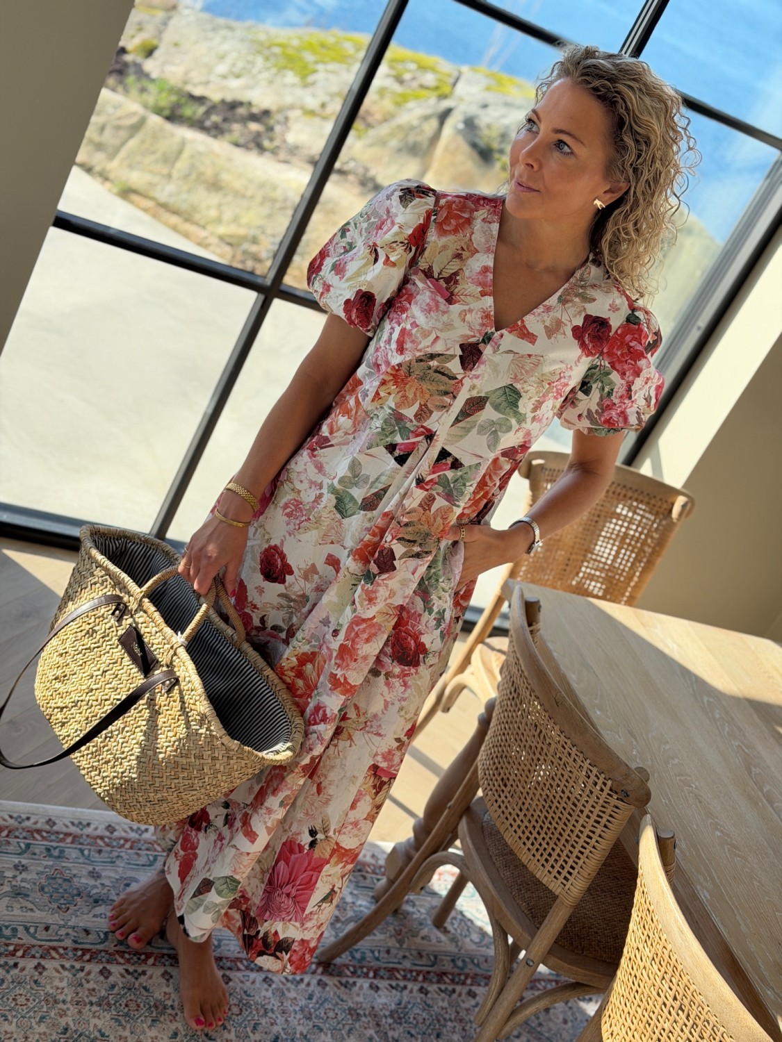 YAS Rosalla Long Dress - Blomstrete Maxikjole med pufferm og lommer