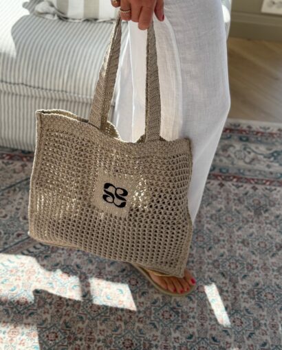 My Essential Wardrobe Crochet Tote Bag Beige Melange – Heklet veske i beige