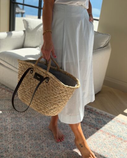 Selected Femme Hannah Midi Skirt Blue Stripes – Stripet bomullsskjørt med lommer