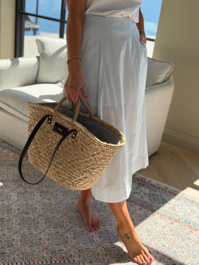 Selected Femme Hannah Midi Skirt Blue Stripes – Stripet bomullsskjørt med lommer