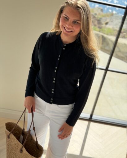 Selected Femme Jane Linen LS Bat Knit Cardigan Black – Cardigan i 100% lin