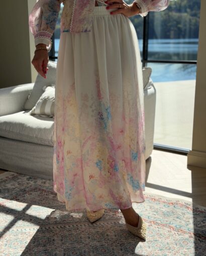 YAS Florence Ankle Skirt Pristine/Florence – Blomstrete skjørt i matchende sett