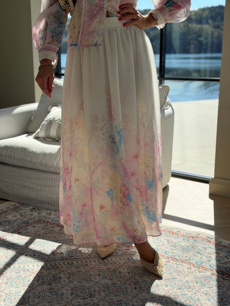 YAS Florence Ankle Skirt Pristine/Florence – Blomstrete skjørt i matchende sett