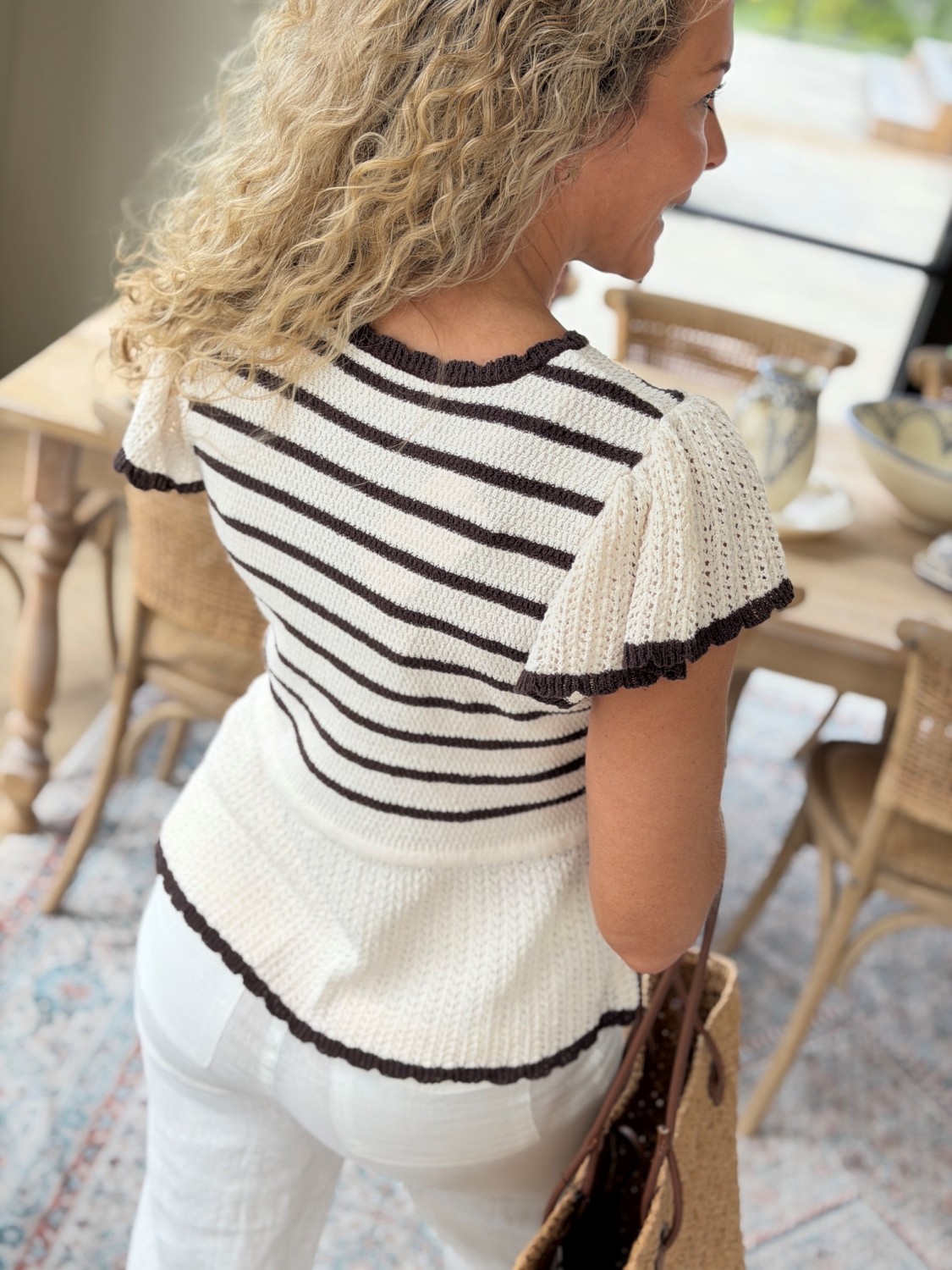 Yas Annie SS Knit Top S Pristine/W Coffee - Strikket topp dame