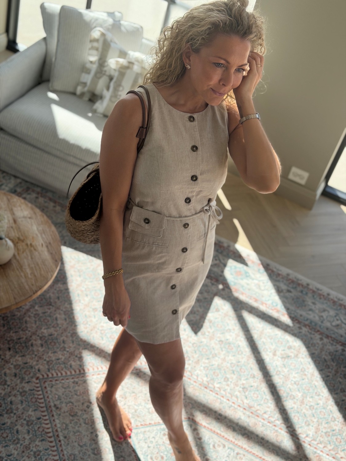 YAS Usuma SL Linen Blend Dress White Pepper – Ermeløs linkjole dame