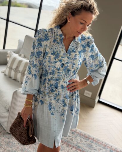 YAS Cleo LS Dress Skyway Cleo Print -Sommerkjole dame i viskose og lin