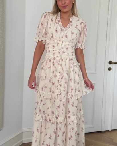 BY IC Ariell Long Sommerkjole – Off White Vintage Rose