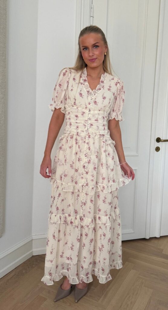 BY IC Ariell Long Sommerkjole – Off White Vintage Rose