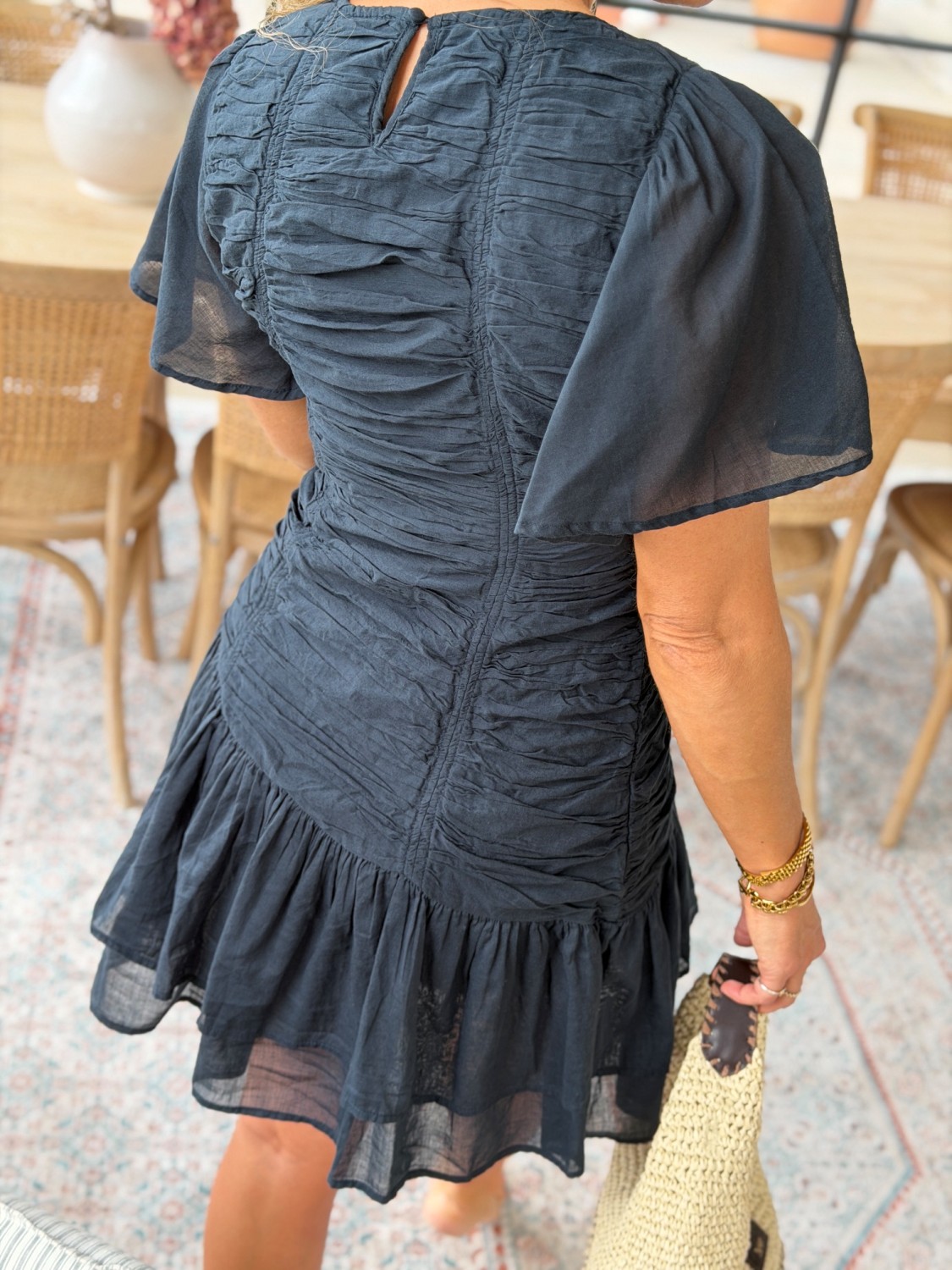 Neo Noir Circle Voile Dress Navy - Bomullskjole dame