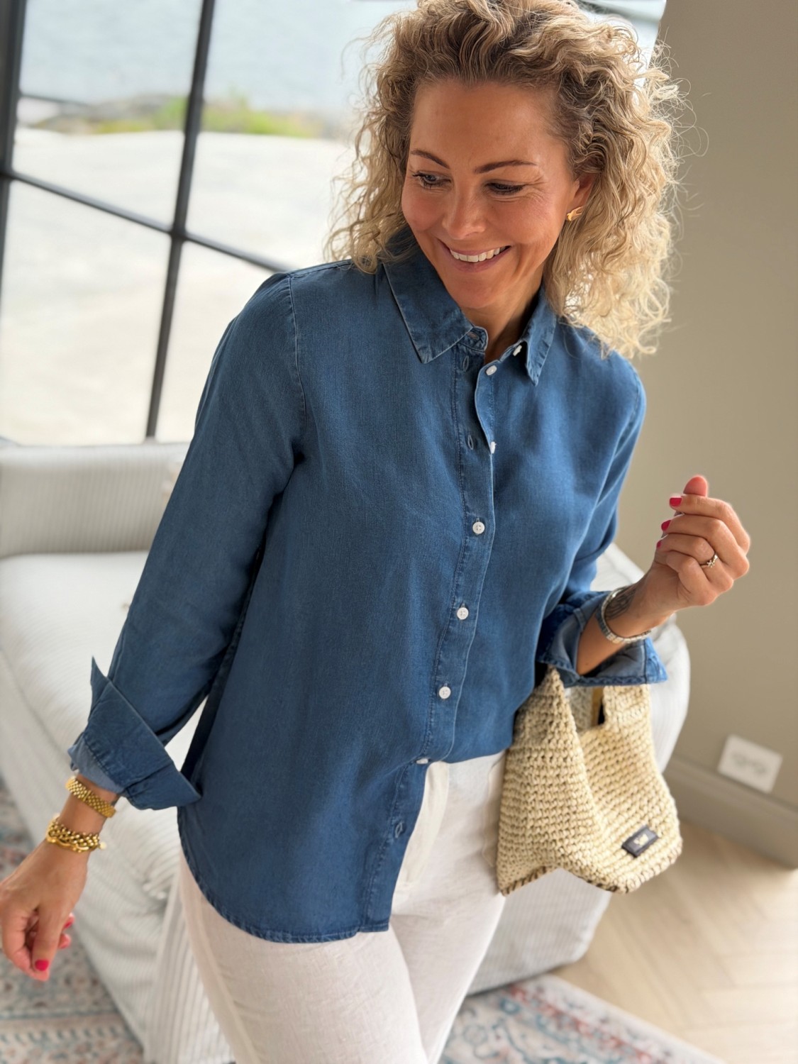 Selected Femme Janna-Viva LS Shirt Medium Blue Denim - Denimsett dame