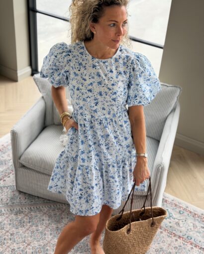 Yas Colea SS Dress S. Pristine/Blue Donna -Sommerkjole dame i bomull