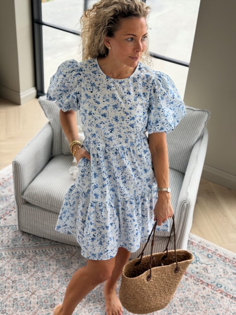 Yas Colea SS Dress S. Pristine/Blue Donna -Sommerkjole dame i bomull