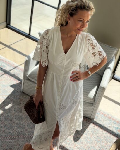 Neo Noir Lunette Emb Dress White - Hvit sommerkjole dame