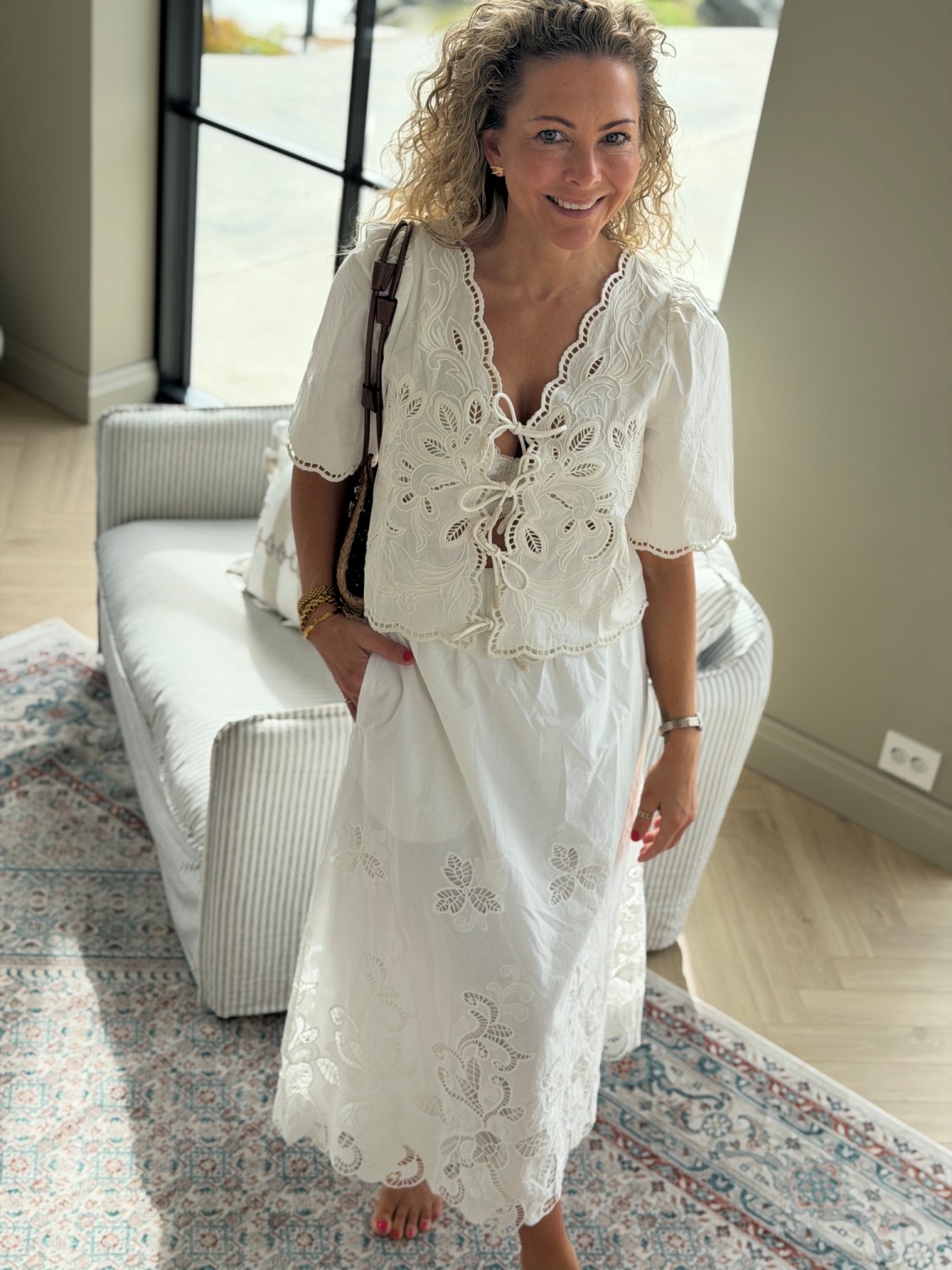 Neo Noir Yara Long Emb Skirt – Maxiskjørt i matchende sett med Broderie Anglaise