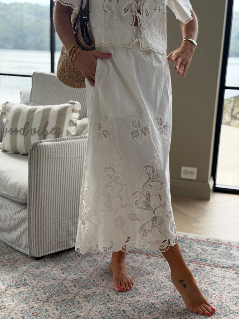 Neo Noir Yara Long Emb Skirt – Maxiskjørt i matchende sett med Broderie Anglaise