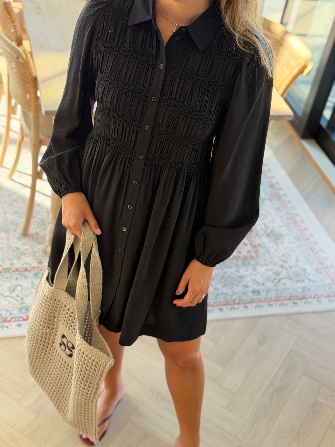 YAS Pala Smock Dress Black – sort skjortekjole med smock