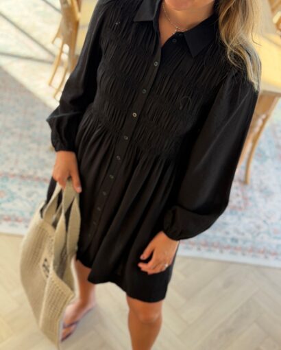 YAS Pala Smock Dress Black – sort skjortekjole med smock