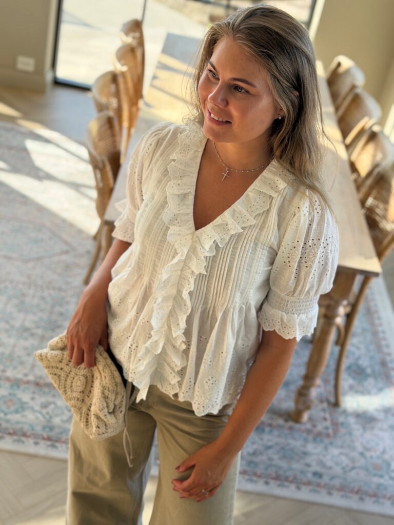 Neo Noir Talise Emb Blouse White – hvit bomullsbluse med broderi anglaise
