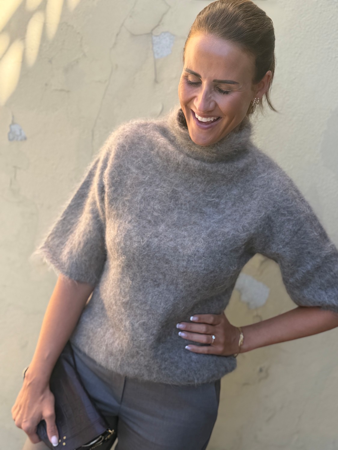 Urban Pioneers Leah SS Turtleneck – Alpakkastrikk med kort arm med høy hals