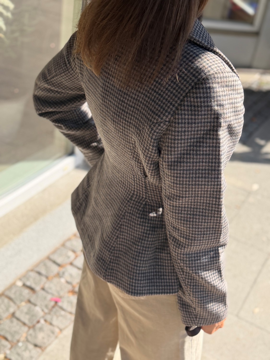 Urban Pioneers Hermione Jacket – Brun Dobbelspent hundetannsmønstret ullblazer