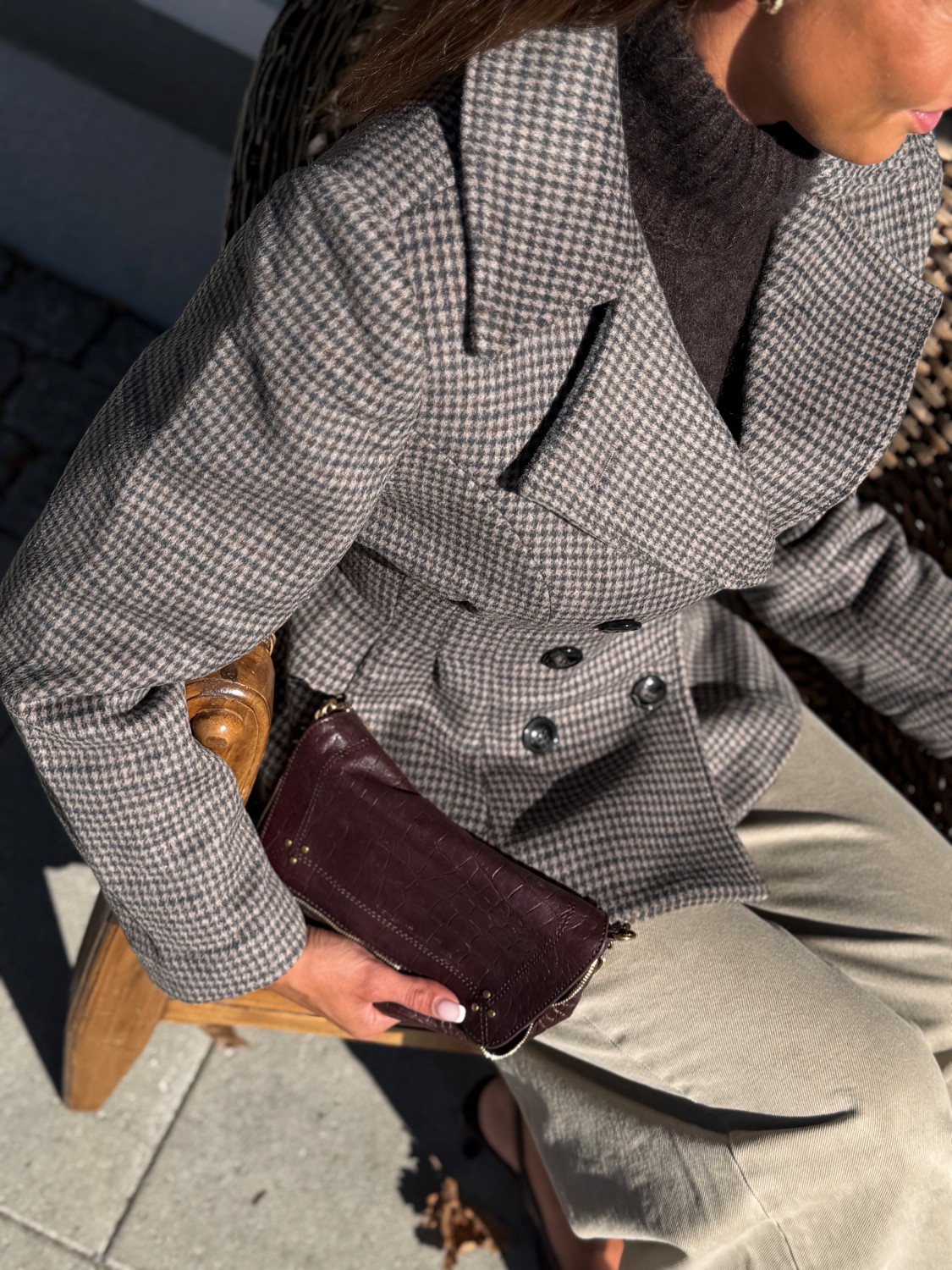 Urban Pioneers Hermione Jacket – Brun Dobbelspent hundetannsmønstret ullblazer