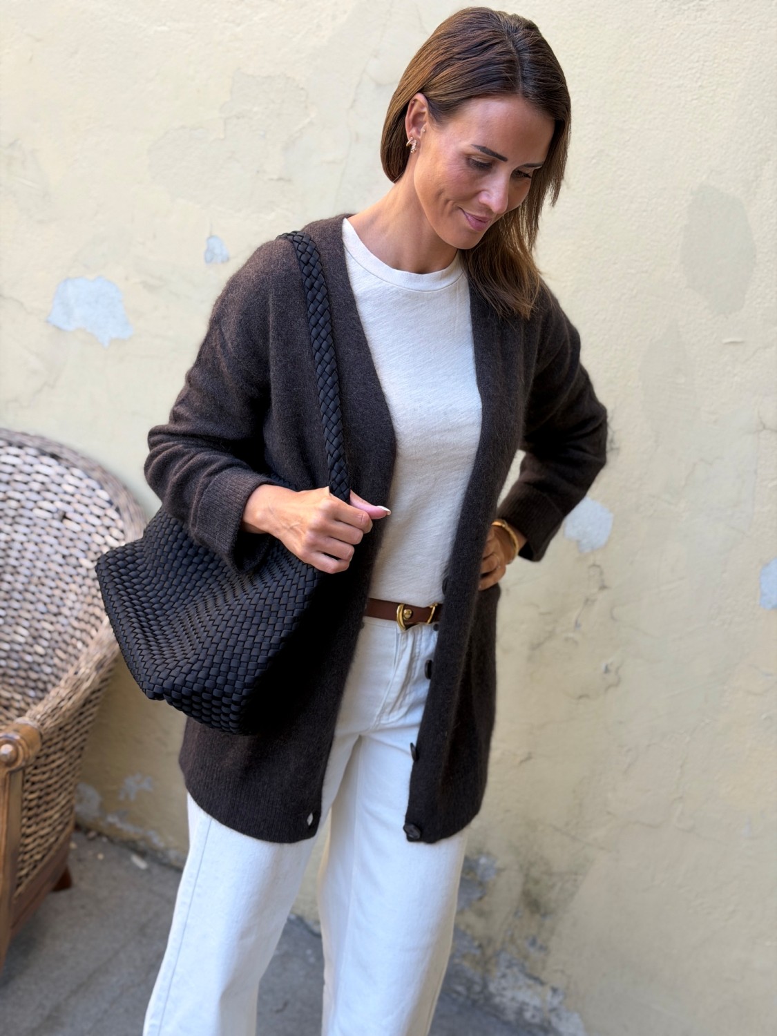 Six Ames Lina Cardigan Espresso Brown – Brun cardigan i 100 % vaskebjørnull