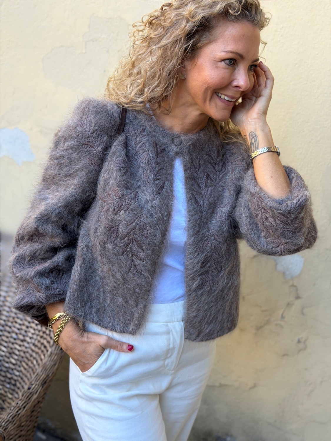 Ella & il Amie Chunky Cardigan Brown – Brun mohaircardigan med broderier