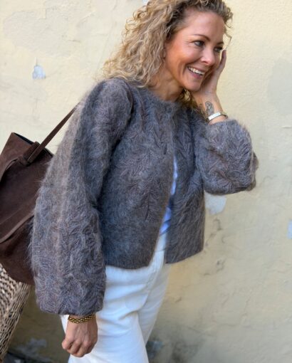 Ella & il Amie Chunky Cardigan Brown – Brun mohaircardigan med broderier