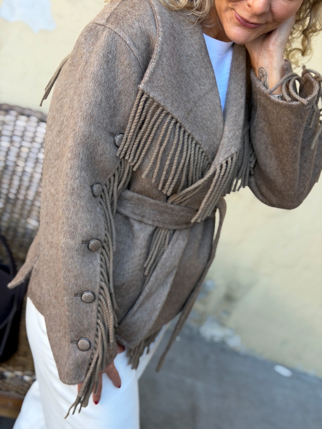 Ella & il Hedvig Jacket Fringe Brown – Brun ull-ytterjakke med frynser og belte