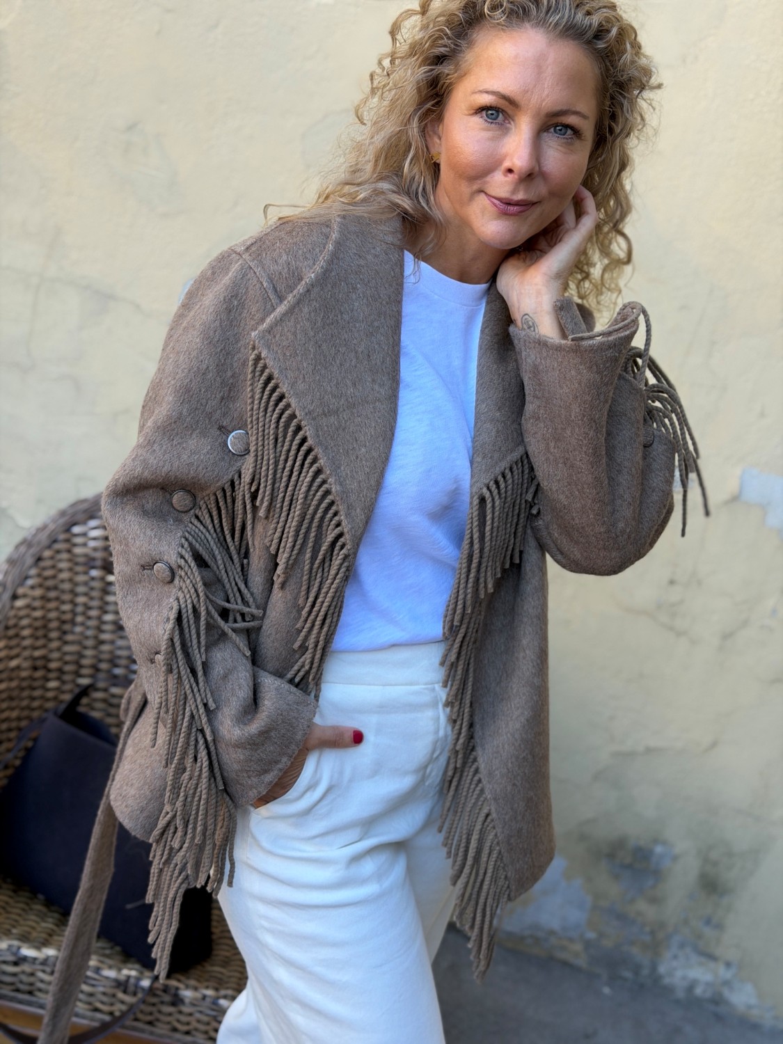 Ella & il Hedvig Jacket Fringe Brown – Brun ull-ytterjakke med frynser og belte
