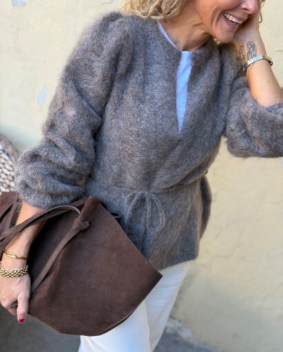Ella & il Fredrikke Chunky Cardigan Brown – Brun mohaircardigan med belte