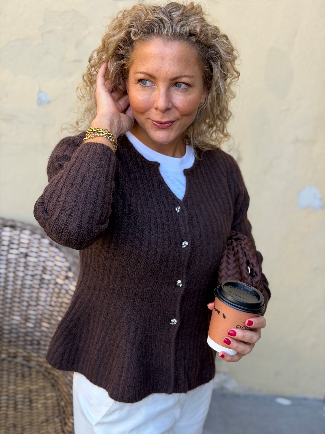 Y.A.S Dolly Knit Cardigan Coffee Bean – Brun strikket cardigan med ull