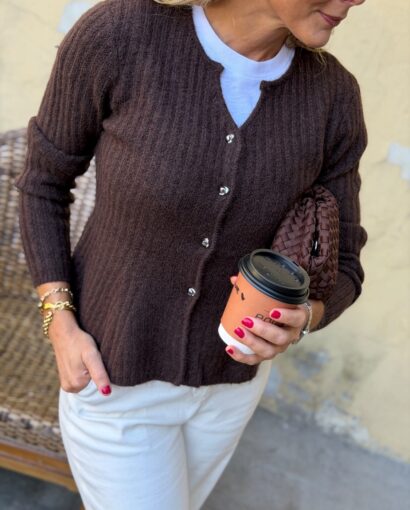 Y.A.S Dolly Knit Cardigan Coffee Bean – Brun strikket cardigan med ull