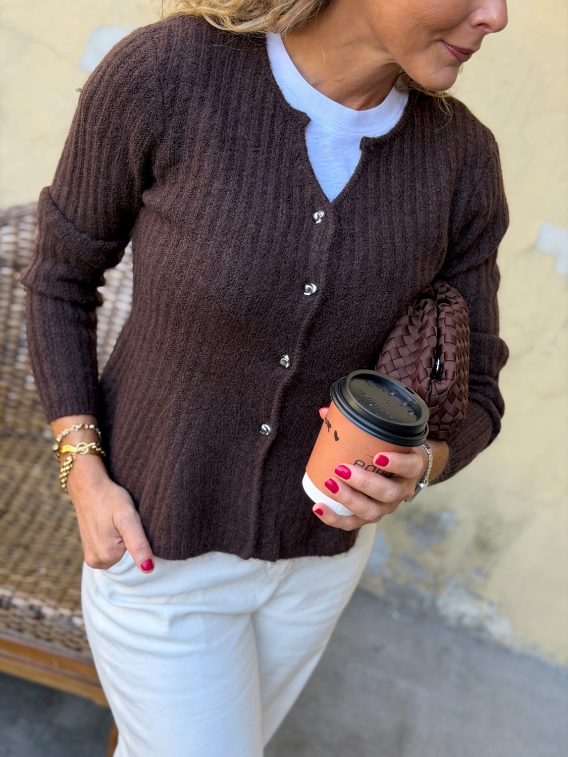 Y.A.S Dolly Knit Cardigan Coffee Bean – Brun strikket cardigan med ull