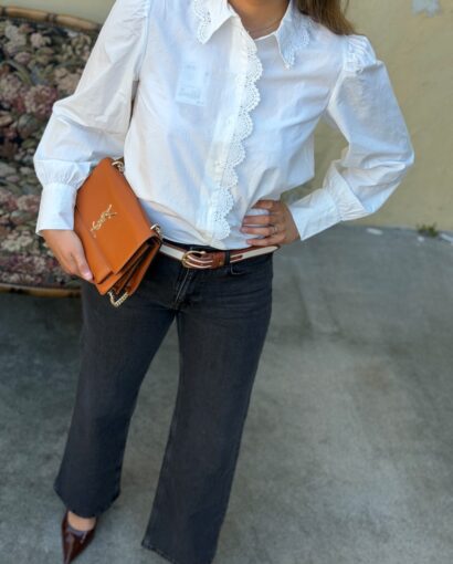 YAS Ane Shirt Star White – Hvit bomullsskjorte med volangdetaljer