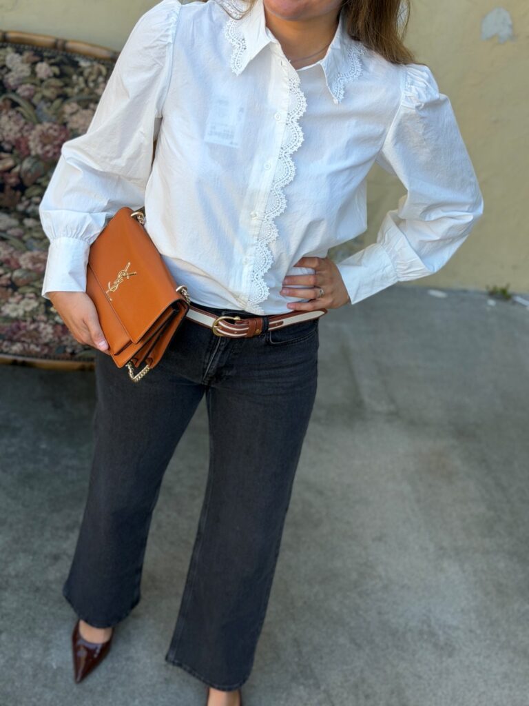 YAS Ane Shirt Star White – Hvit bomullsskjorte med volangdetaljer