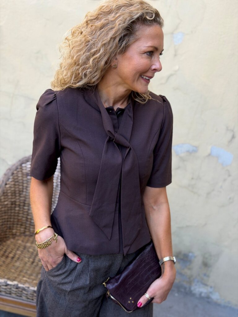 Y.A.S Riu Scarf Blazer Coffee Bean Melange – Brun blazer med skjerfdetalj