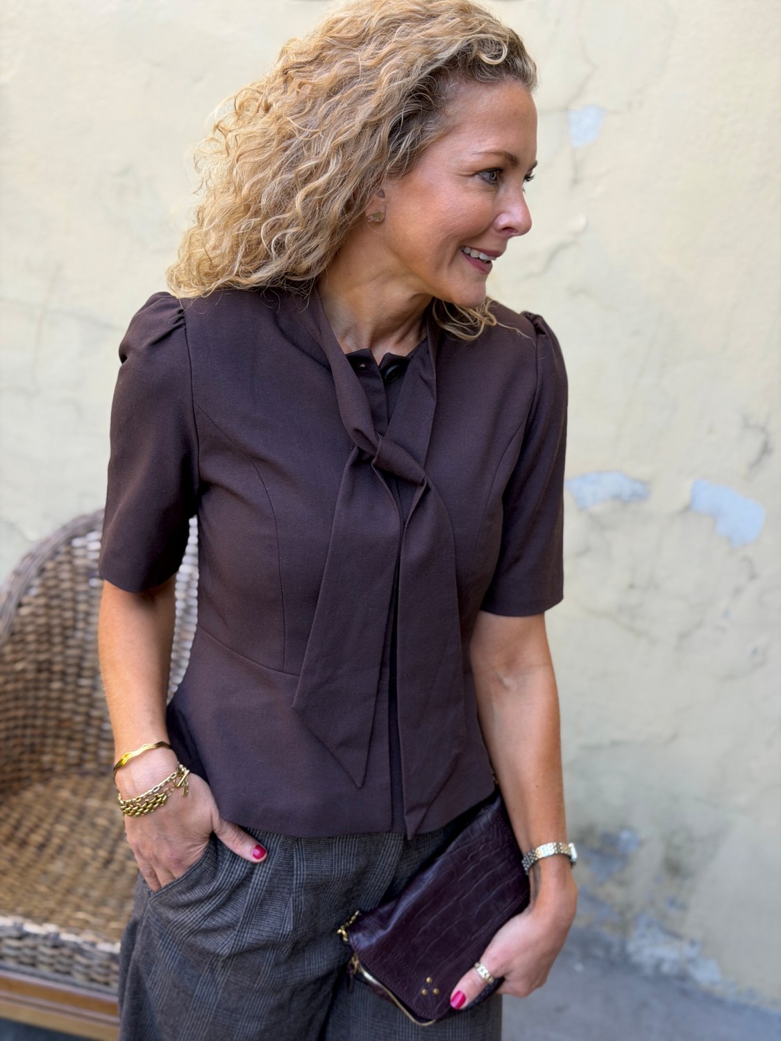 Y.A.S Riu Scarf Blazer Coffee Bean Melange – Brun blazer med skjerfdetalj