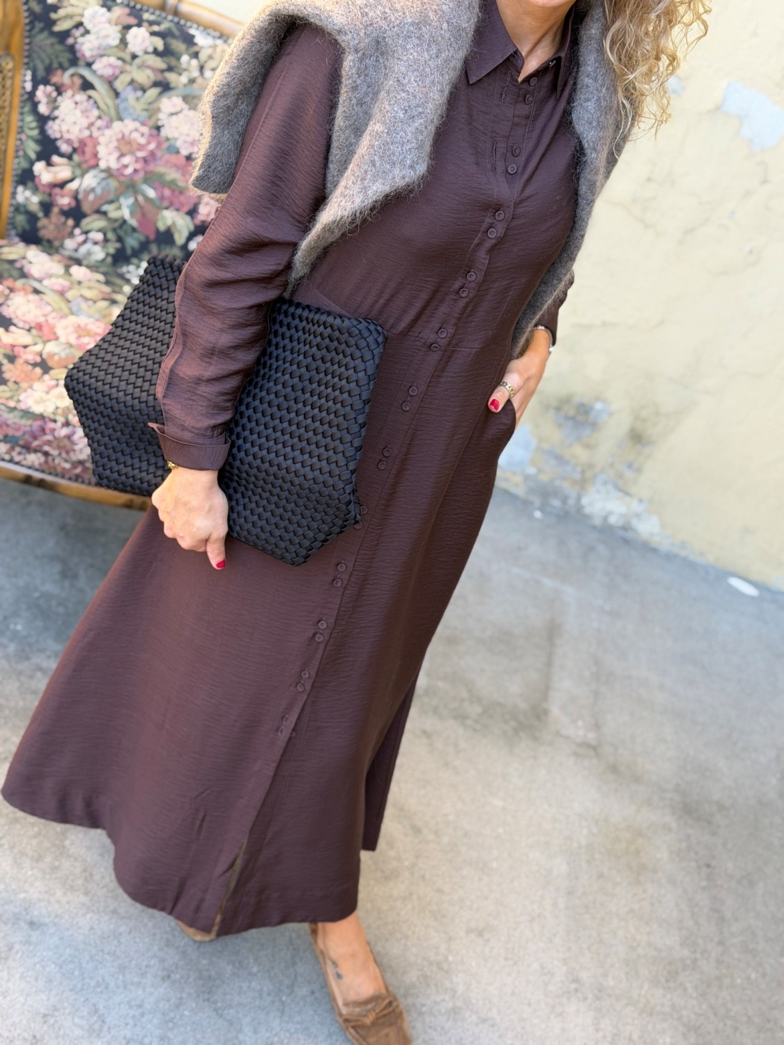 YAS Safera Long Shirt Dress Coffee Bean – Lang brun skjortekjole i viskose