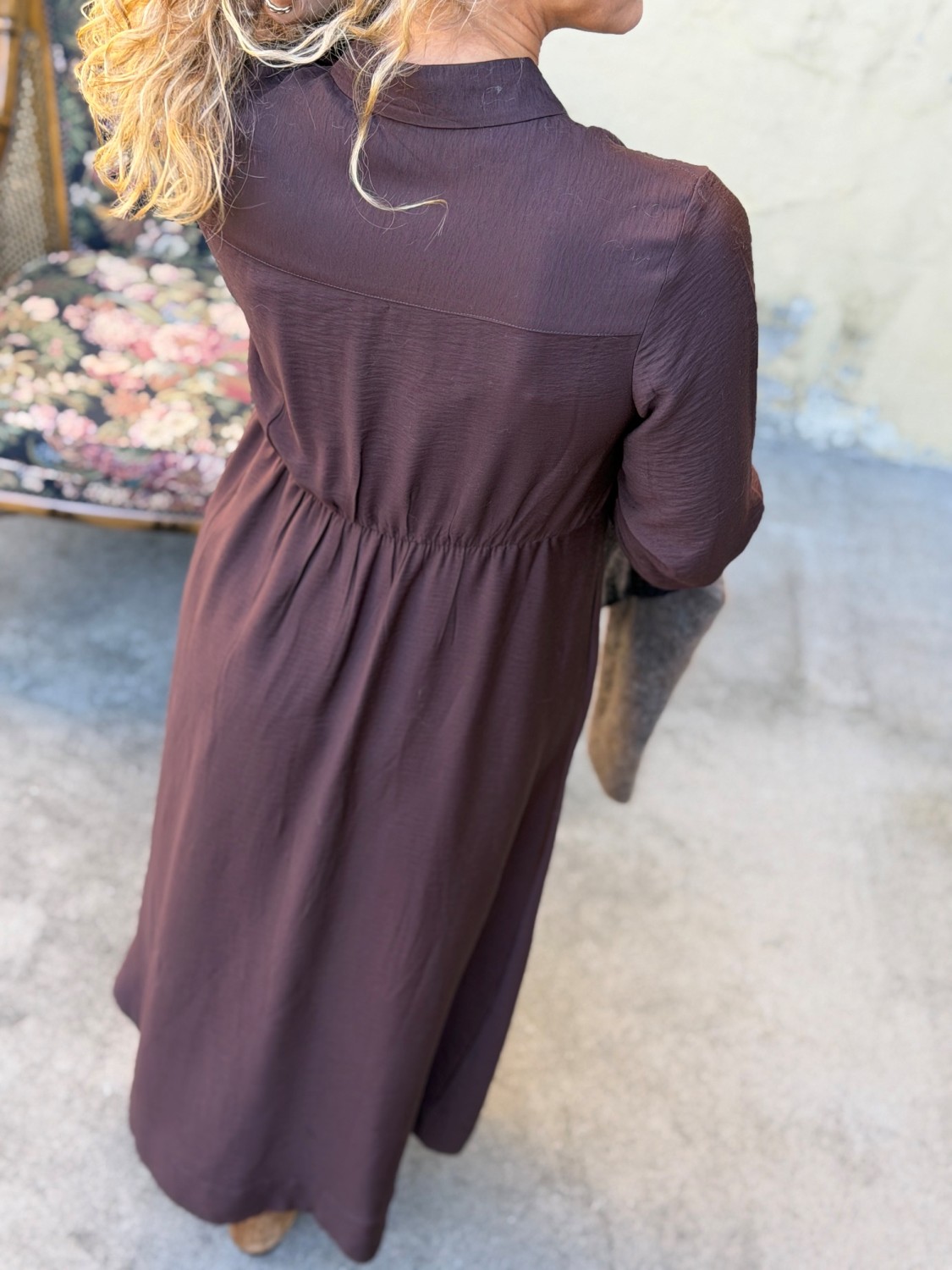 YAS Safera Long Shirt Dress Coffee Bean – Lang brun skjortekjole i viskose