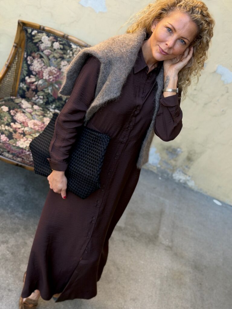 YAS Safera Long Shirt Dress Coffee Bean – Lang brun skjortekjole i viskose