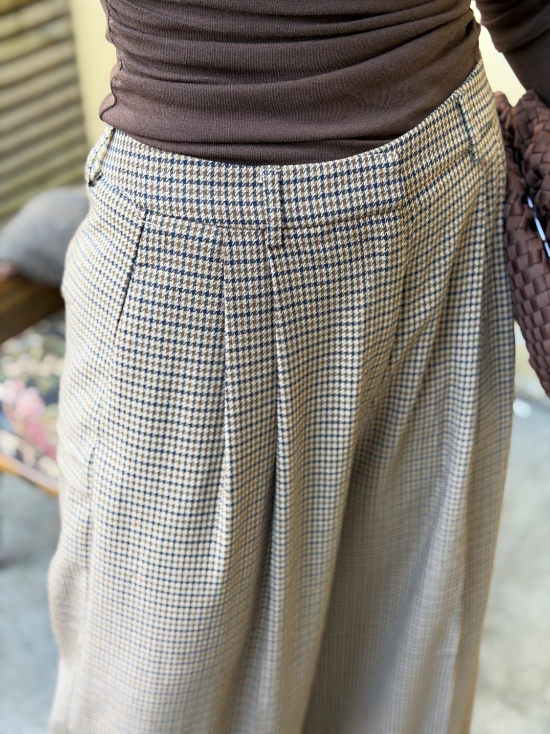 Grace & Mila Ayen Pants Beige – Rutete dressbukse med vide ben