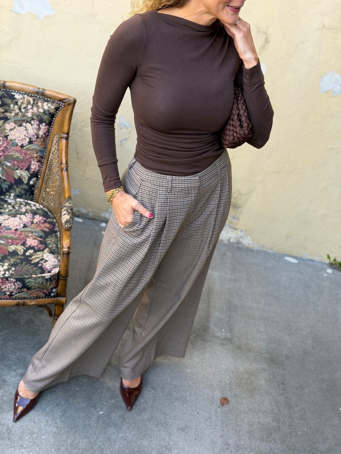 Grace & Mila Ayen Pants Beige – Rutete dressbukse med vide ben