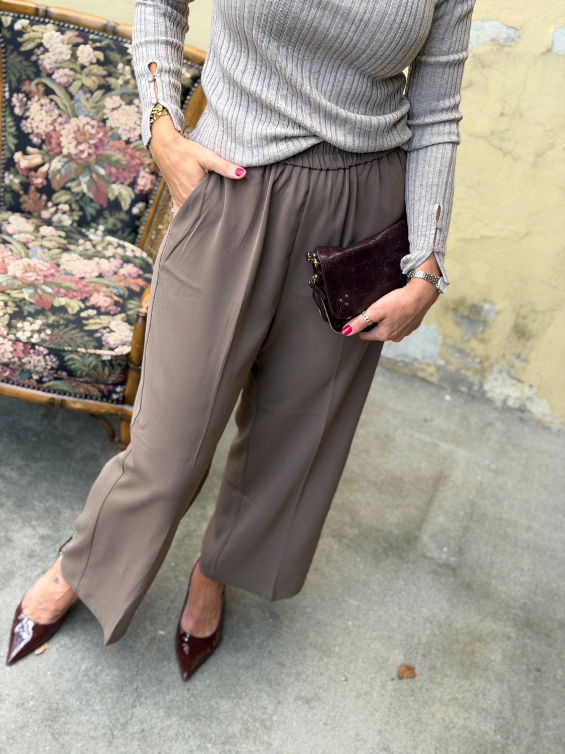 Grace & Mila Noblesse Pants Taupe – Vid bukse med elastisk midje