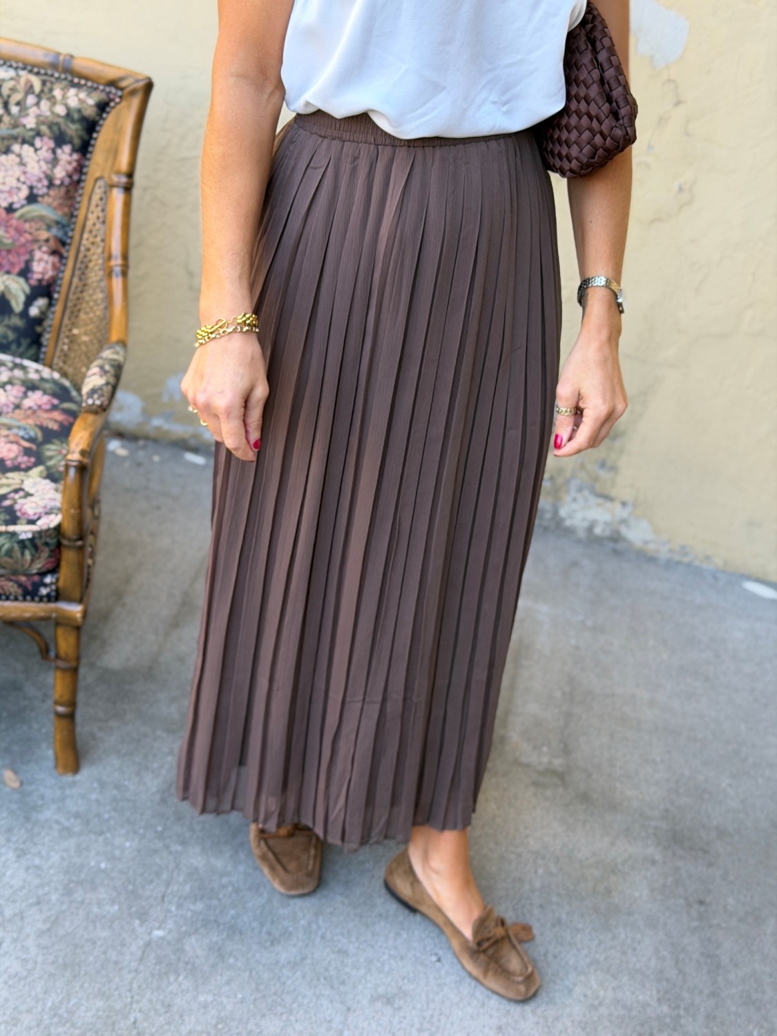 Grace & Mila Anissa Skirt Taupe – Langt plissert skjørt