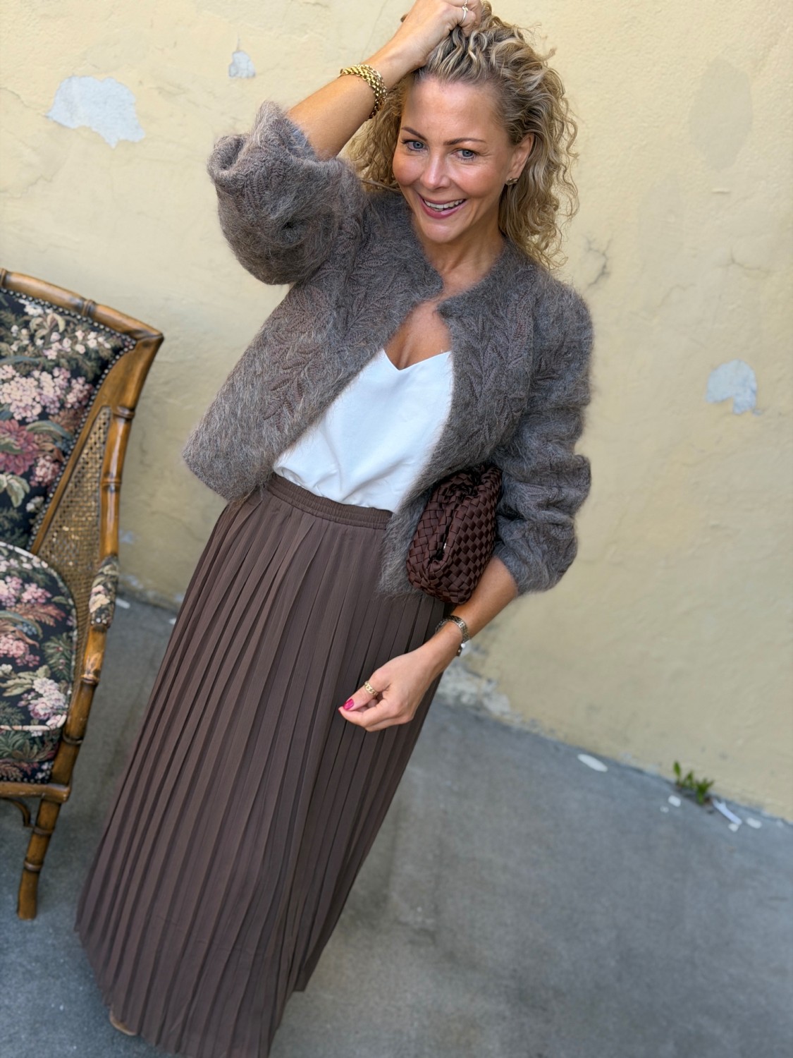 Grace & Mila Anissa Skirt Taupe – Langt plissert skjørt