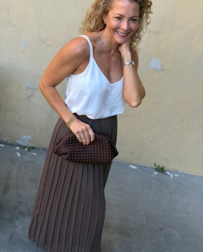 Grace & Mila Anissa Skirt Taupe – Langt plissert skjørt